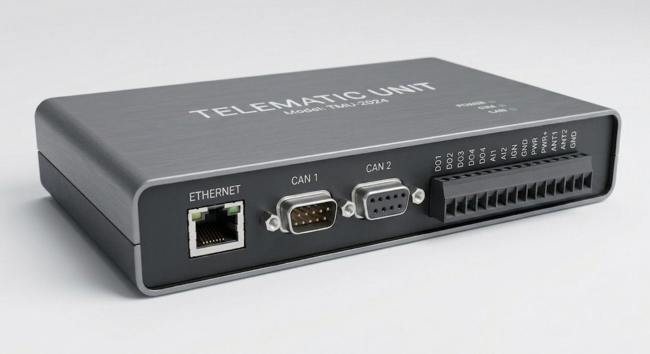 Automotive electronics setup representing telematics control unit development