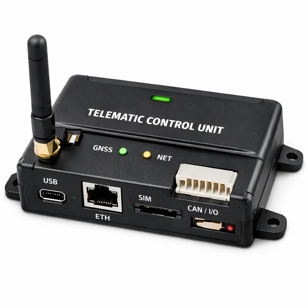 Automotive electronics setup representing telematics control unit development