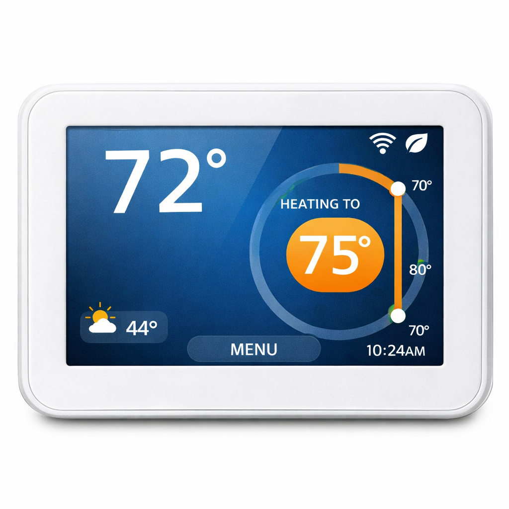 Smart thermostat device mounted on wall